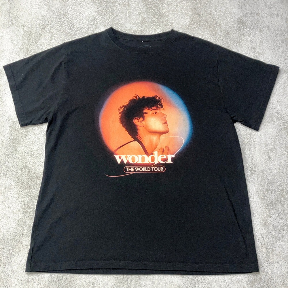 Shawn Mendes Wonder World Tour Shirt Black Graphic Tee Made in USA Mens Small